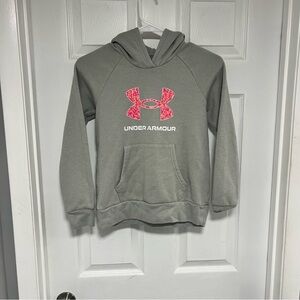 Under Armour Kids/Girls Gray Hoodie with Pink Logo Size Youth Medium